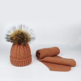 Pompom Hats for Women Raccoon Fur Pompom Hat Scarf Set Girls Boys PomPoms Knitted Beanies Hat Cap Brand Scarves for Women man