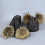 Pompom Hats for Women Raccoon Fur Pompom Hat Scarf Set Girls Boys PomPoms Knitted Beanies Hat Cap Brand Scarves for Women man
