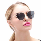 POLYREAL 2017 New Cat Eye Sunglasses Women Brand Designer Female Twin-Beams Rose Gold Mirror Sun Glasses Cateye Sunglasses UV400