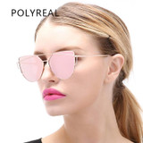 POLYREAL 2017 New Cat Eye Sunglasses Women Brand Designer Female Twin-Beams Rose Gold Mirror Sun Glasses Cateye Sunglasses UV400