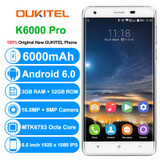 Original OUKITEL K6000 Pro 4G Mobile Phone Android 6.0 3GB RAM 32GB ROM Octa Core 1080P 16MP Camera 6000mAh 5.5 inch Cell Phone