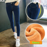 On sale 2018 autumn winter Women ladeis High Waist thick warm Jeans Casual Denim Skinny Pencil Pants tight slim female trousers