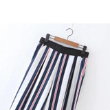 OMCHION 2017 Spring Summer Striped Trousers Women Casual Loose Print Cotton Linen Elastic Waist Long Pants Tp65