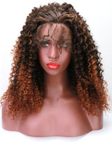Ombre Brown Afro Kinky Curly Synthetic Lace Front Wig with Baby Hair Glueless Coloring Heat Resistant Hair Wigs for Black Woman
