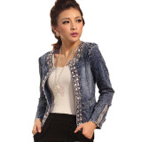 OLGITUM 2017 Retro Jackets Women Coat With Rivets Female Jacket Slim Denim Jackets Outerwear Coats Classical Rhinestone Sequins