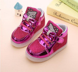 KKABBYII New Baby Girls LED Light Shoes Anti-Slip Sports Kids Sneakers Children's Hello Kitty Chaussure Enfant Size 21-30