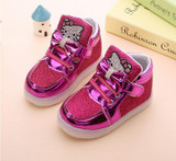 KKABBYII New Baby Girls LED Light Shoes Anti-Slip Sports Kids Sneakers Children's Hello Kitty Chaussure Enfant Size 21-30