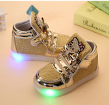 KKABBYII New Baby Girls LED Light Shoes Anti-Slip Sports Kids Sneakers Children's Hello Kitty Chaussure Enfant Size 21-30