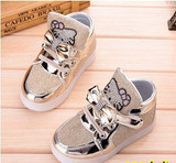 KKABBYII New Baby Girls LED Light Shoes Anti-Slip Sports Kids Sneakers Children's Hello Kitty Chaussure Enfant Size 21-30