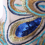 KiWarm Embroidered Blue Sequins Peacock Feather Applique Patches Sew Trim for Women Dress Clothes Decor DIY Accessories 60X32cm