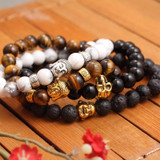 Kittenup Fashion Men's Bracelet Gold Color Silver Color Buddha skull Elastic Black  Beaded Tibet Charm Lucky bracelets for women