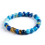 Kittenup Fashion Men's Bracelet Gold Color Silver Color Buddha skull Elastic Black  Beaded Tibet Charm Lucky bracelets for women