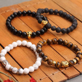 Kittenup Fashion Men's Bracelet Gold Color Silver Color Buddha skull Elastic Black  Beaded Tibet Charm Lucky bracelets for women