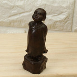 KiWarm 1 PC Chinese Antique Carved Small Buddha Statue Monk Figurine Tathagata Wood Crafts Decorative Ornaments Home Desk Decor