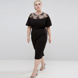 Kissmilk Women Plus Size Ruffles Shoulder Midi Party Dress OL Sexy Lace Dress Patchwork Bodycon Big Size Pencil Dress 5XL 6XL