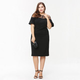 Kissmilk Women Plus Size Ruffles Shoulder Midi Party Dress OL Sexy Lace Dress Patchwork Bodycon Big Size Pencil Dress 5XL 6XL