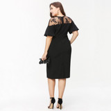 Kissmilk Women Plus Size Ruffles Shoulder Midi Party Dress OL Sexy Lace Dress Patchwork Bodycon Big Size Pencil Dress 5XL 6XL