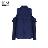 Kissmilk Plus Size Women Clothing Cold Shoulder Ruffle Detail Blouse Casual Long Sleeve Blouse Shirt Big Size Ladies Blouse