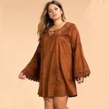 Kissmilk Plus Size New Fashion Women Clothing Streetwear Bohemian Solid Dress Long Sleeve Lace Big Size Dress 3XL 4XL 5XL 6XL