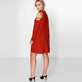 Kissmilk Plus Size New Fashion Women Clothing Casual Solid Cold Shoulder Dress Long Sleeve Basic Big Size Dress3XL 4XL 5XL 6XL
