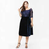 Kissmilk Plus Size Fashion Women Clothing Elegant Lace Patchwork Ladies Dress Bardot Full Big Size Midi Dress 3XL 4XL 5XL 6XL