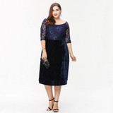 Kissmilk Plus Size Fashion Women Clothing Elegant Lace Patchwork Ladies Dress Bardot Full Big Size Midi Dress 3XL 4XL 5XL 6XL