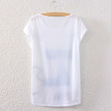 KaiTingu 2016 Brand New Version Fashion Summer Harajuku Short Sleeve Women T Shirt Tops Letter Cat Print T-shirt White Cloth