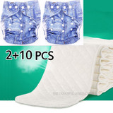 2+10 pcs Baby newborn Printing diapers Reusable nappies Training pant Adjustable size Children Washable diapers inserts 3 Layers