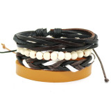 Leather bracelet men retro punk multilayer beads jewelry