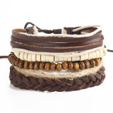 Leather bracelet men retro punk multilayer beads jewelry