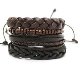 Leather bracelet men retro punk multilayer beads jewelry