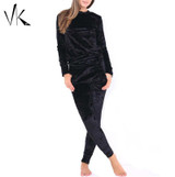 2 Piece Velvet Jumpsuit Women Two Piece Outfits 2016 Winter Jumpsuit Romper Long Sleeve Sweatshirt Top Pants Set Suits Bodysuit
