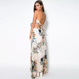 2 Piece Set Party Beach Women Dresses Lady Summer Long Maxi Dress Fashion Sexy Cross Backless Halterneck Floral Print Vestido
