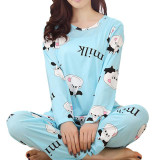 2 PCS Women Pajamas Suits Spring Autumn Women's Cartoon Long Sleeve Pajamas Pants Milk Silk Pajama Suit Tracksuit Sleepwear Set