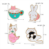 2 Pcs Cute Cartoon Rabbit And Cat Metal Enamel Brooches Pins Jeans Clothes Bags Decorations