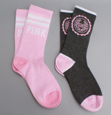 2 pairs Preppy Women Socks contrast colors Girls pink One Size Crew Sock