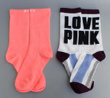 2 pairs Preppy Women Socks contrast colors Girls pink One Size Crew Sock