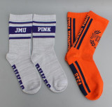2 pairs Preppy Women Socks contrast colors Girls pink One Size Crew Sock