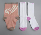 2 pairs Preppy Women Socks contrast colors Girls pink One Size Crew Sock