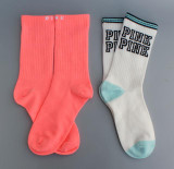 2 pairs Preppy Women Socks contrast colors Girls pink One Size Crew Sock