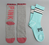 2 pairs Preppy Women Socks contrast colors Girls pink One Size Crew Sock