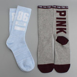 2 pairs Preppy Women Socks contrast colors Girls pink One Size Crew Sock