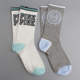 2 pairs Preppy Women Socks contrast colors Girls pink One Size Crew Sock