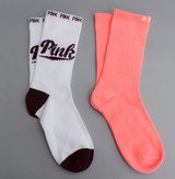 2 pairs Preppy Women Socks contrast colors Girls pink One Size Crew Sock