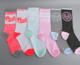 2 pairs Preppy Women Socks contrast colors Girls pink One Size Crew Sock