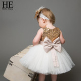 1st birthday dress baby girls dresses for party and wedding sleeveless sequins bowknot christening ball gown newborn baby dress