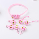 1Set=7PCS Lovely Beauty Flowers Hair Ornament Gum Girls Headwear 1 Hairband+4 Hair Clips+2 Elastic Hair Bands Hair Accessories