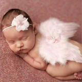 1Set Fashion Newborn Baby Kids Feather Lace Headband &amp; Angel Wings Flowers Photography Studio Props