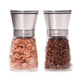 Salt and Pepper Grinder Set, Slim Brushed Stainless Steel Pepper Mill and Salt Mill -Adjustable Ceramic Rotor (Set of 2)