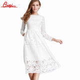 Sale Slim Sexy Hollow out Party Dresses Vintage Robe 2016 Spring Summer Fashion Vestidos Long Sleeved Plus Size Women Lace Dress